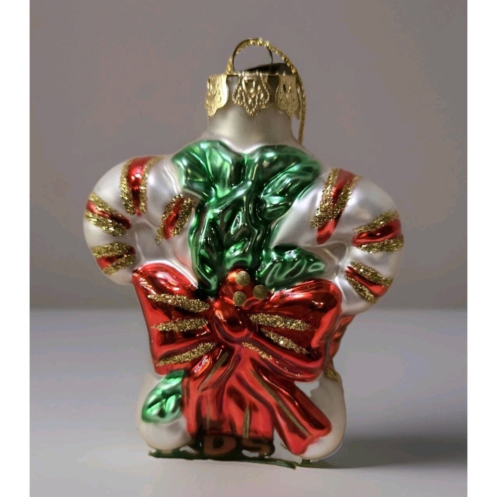 Thomas Pacconi Blown Glass Christmas Present Ornament Candy Cane Gift Box Bow